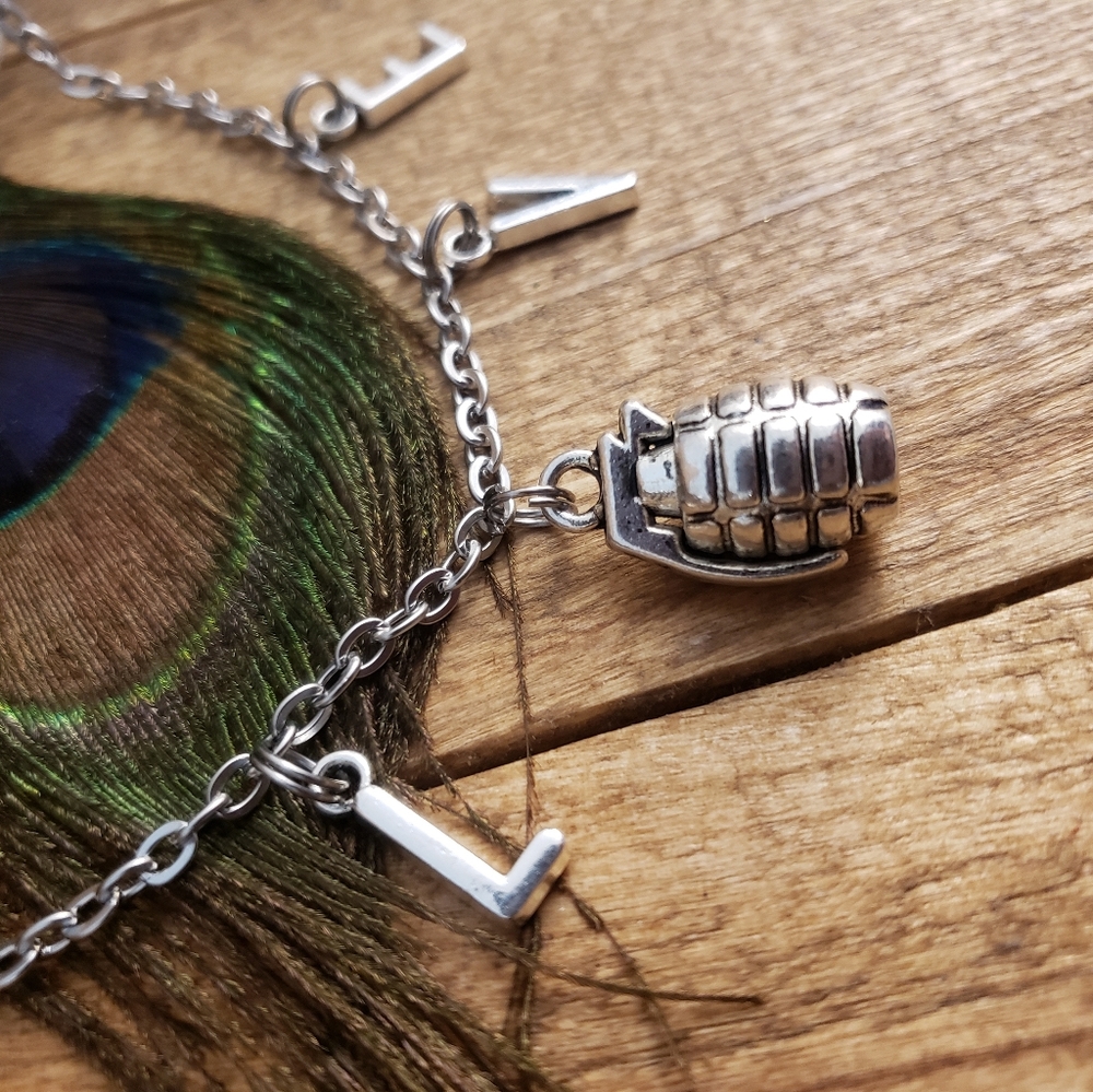 Military Necklace Gun Girl LOVE Grenade Stainless Steel Necklace US Army Alt USA